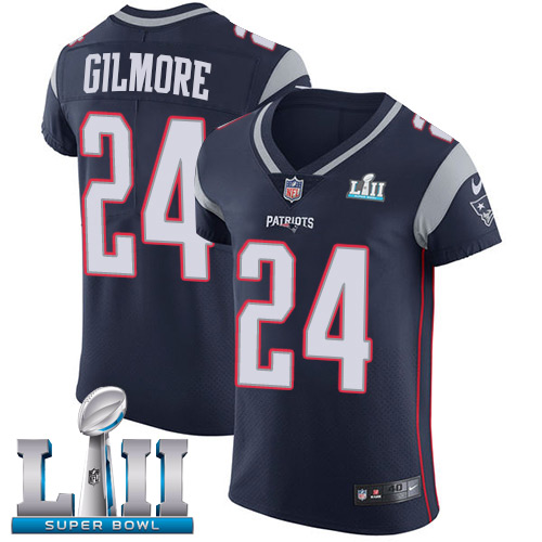 Nike Patriots #24 Stephon Gilmore Navy Blue Team Color Super Bowl LII Men's Stitched NFL Vapor Untouchable Elite Jersey - Click Image to Close